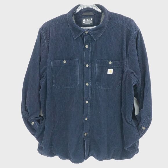 Carhartt Shirt Jacket Mens 2XL Blue Corduory Shacket Loose Fit Lined Workwear